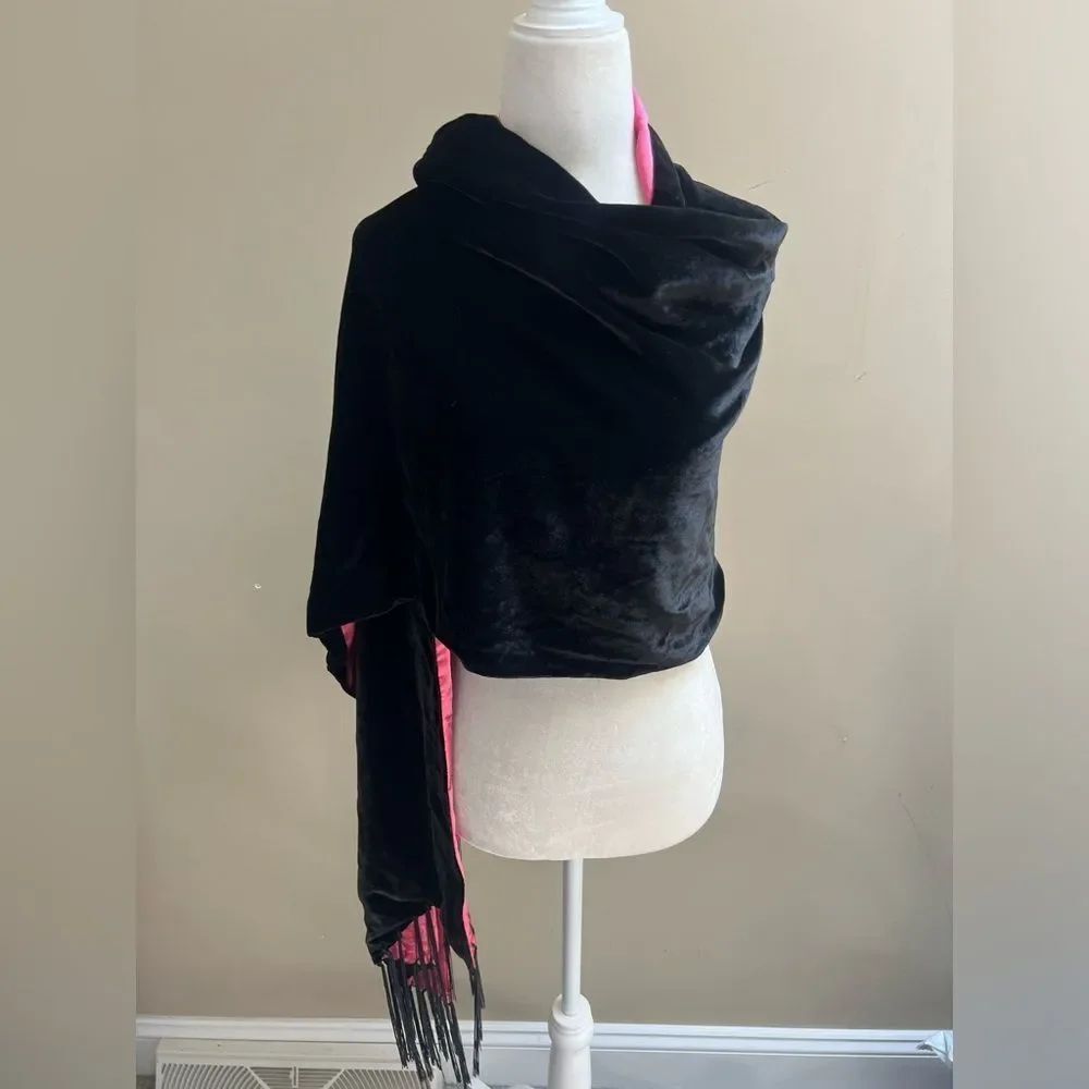 Black Velvet Wrap Shawl with Pink Lining